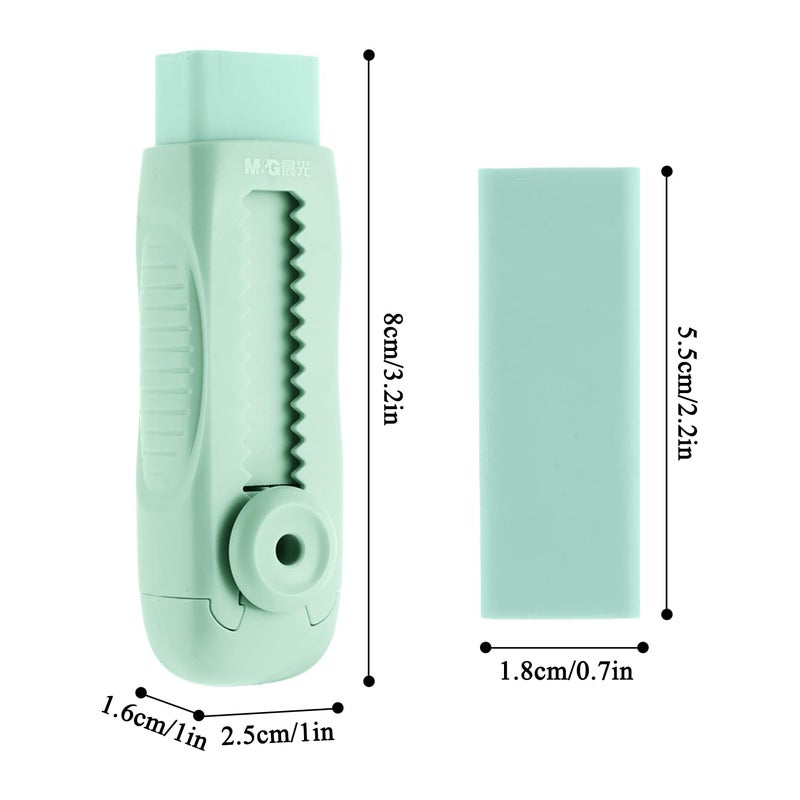 M&G 4+1 Pack Rubber Erasers Sliding Retractable Eraser, Soft Cute Erasers Push Pull Large Pencil Eraser with Plastic Sleeve 4 Refill Eraser for Students Kids, School Office Home Supplies (Green) - Image 2